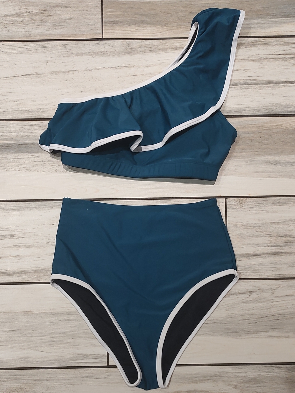 One Shoulder Teal Bikini - Picture 2 of 3
